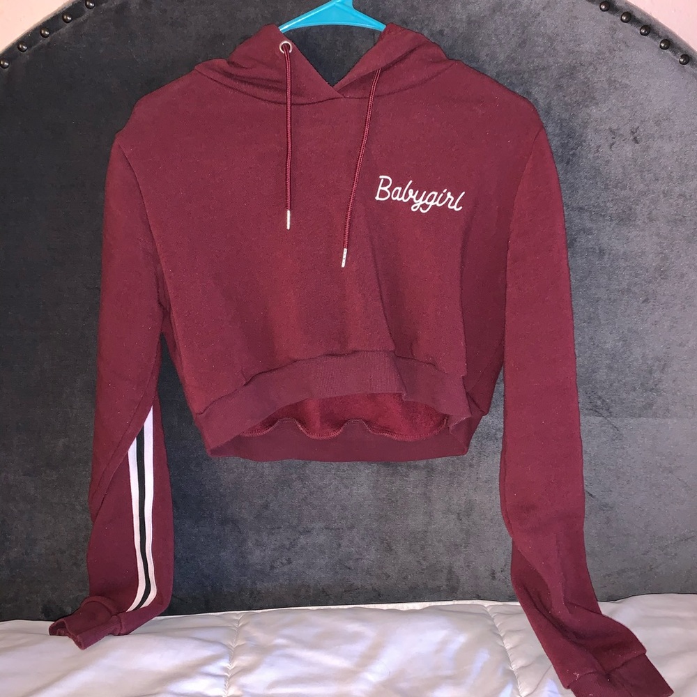 Maroon Babygirl crop hoodie